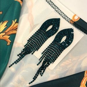 Green Rhinestone Dangle Earrings New